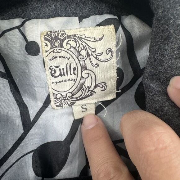 Anthropologie Tulle Grey Wool Blend Long Pea Coat Size S Peacoat Preppy Classic - Picture 5 of 12